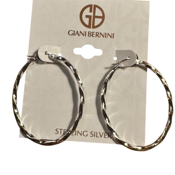 Giani Bernini Silver Curved Hoop Earrings - Picture 2 of 5